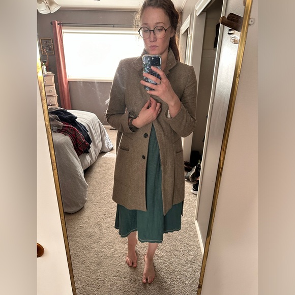 Zara mid-length tweed herringbone wool winter coat - long, oatmeal brown - Picture 16 of 16